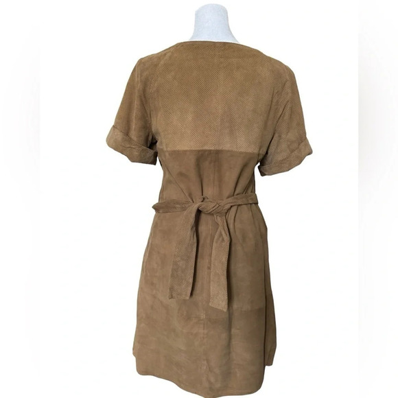 Hoss Intropia Goat Leather Short Sleeve Dress Size 36 US Size 4 Khaki Brown - Picture 4 of 16